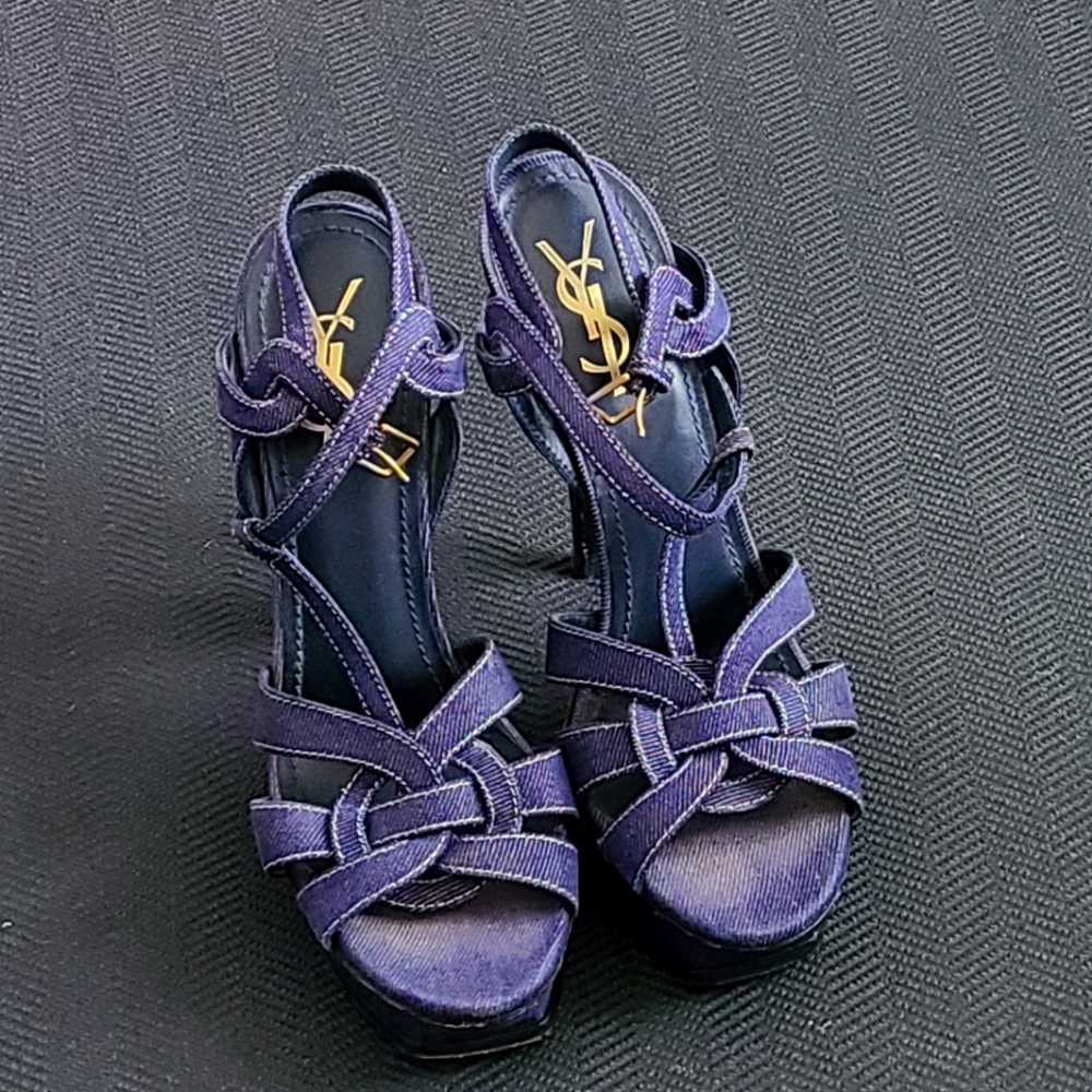 YSL denim platform sandals